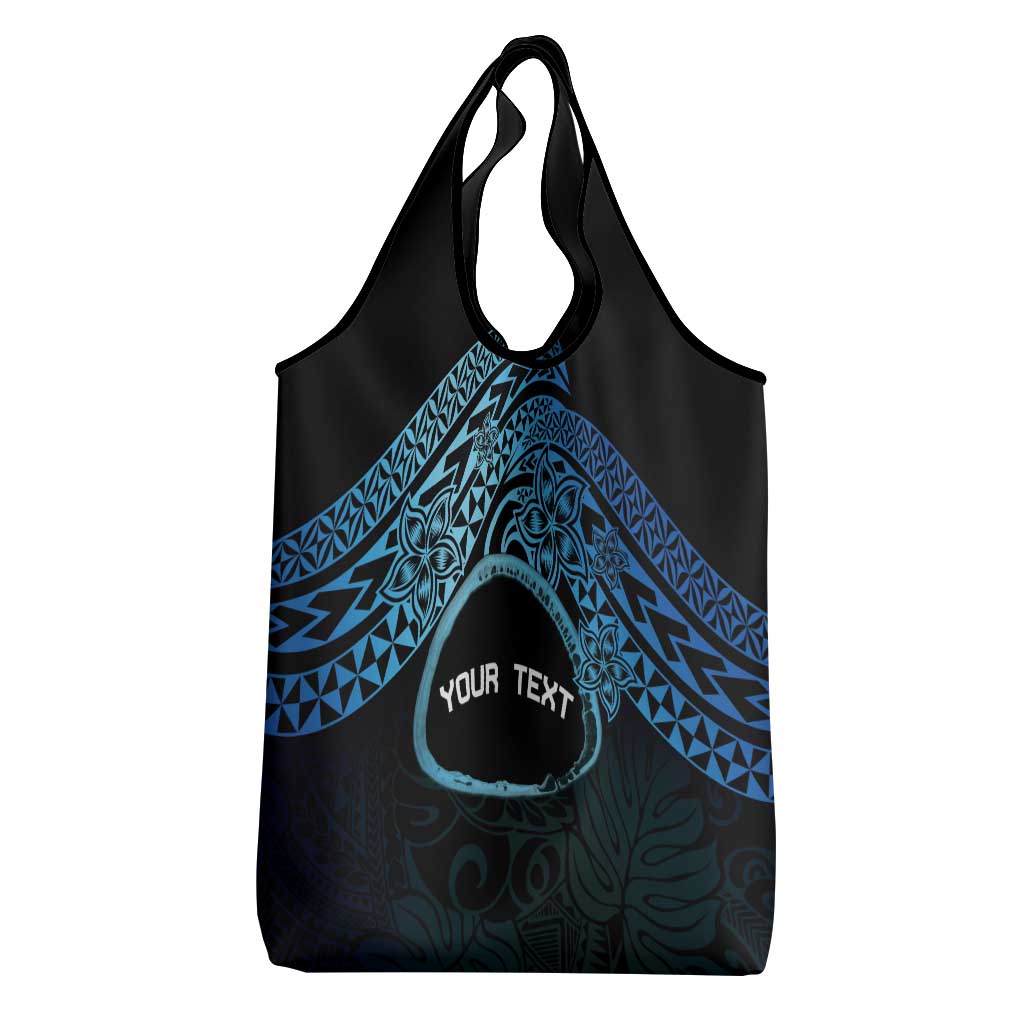 Personalised Pohnpei Nukuoro Micronesia Grocery Bag Polynesian Tattoo Curves Blue Version LT14 - Polynesian Pride