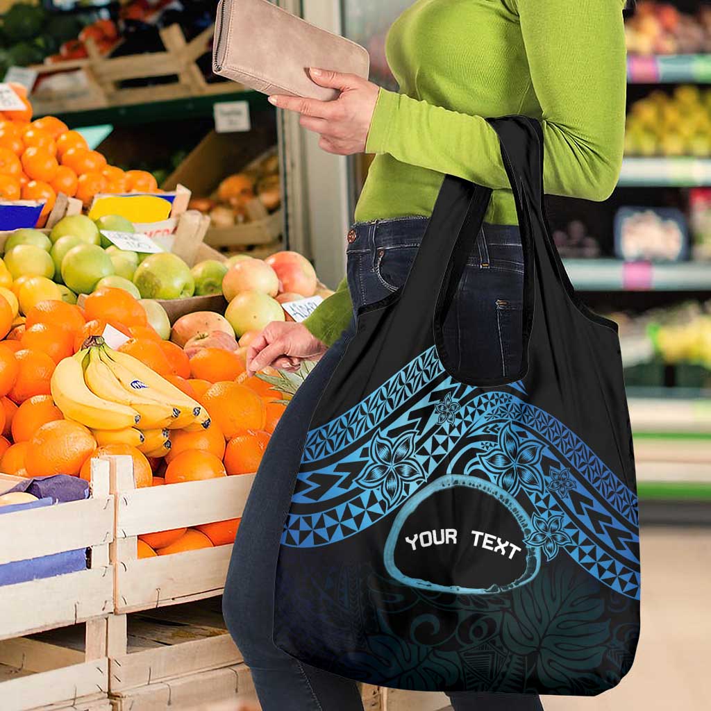 Personalised Pohnpei Nukuoro Micronesia Grocery Bag Polynesian Tattoo Curves Blue Version LT14 - Polynesian Pride