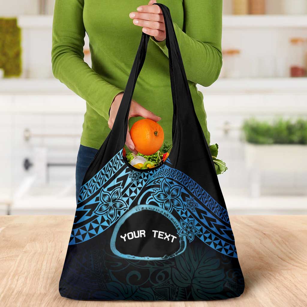 Personalised Pohnpei Nukuoro Micronesia Grocery Bag Polynesian Tattoo Curves Blue Version LT14 - Polynesian Pride