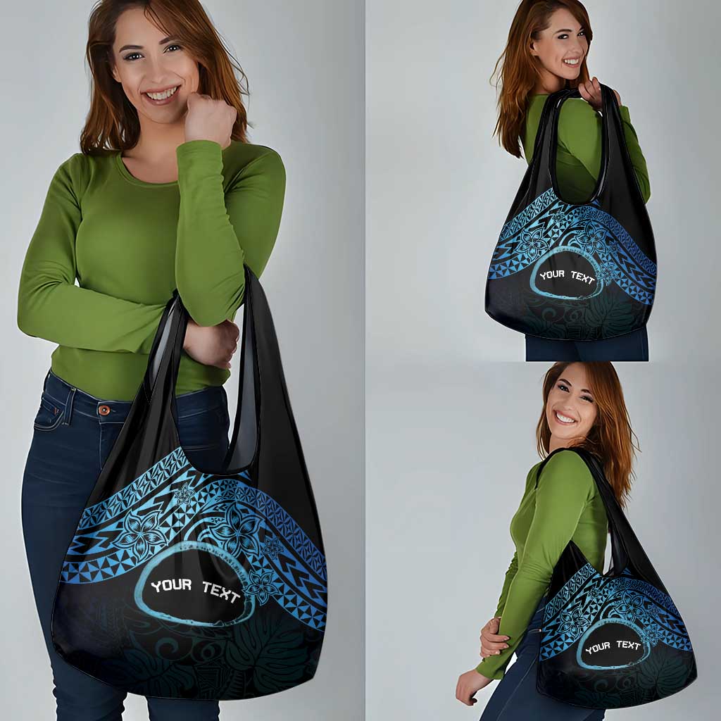 Personalised Pohnpei Nukuoro Micronesia Grocery Bag Polynesian Tattoo Curves Blue Version LT14 - Polynesian Pride