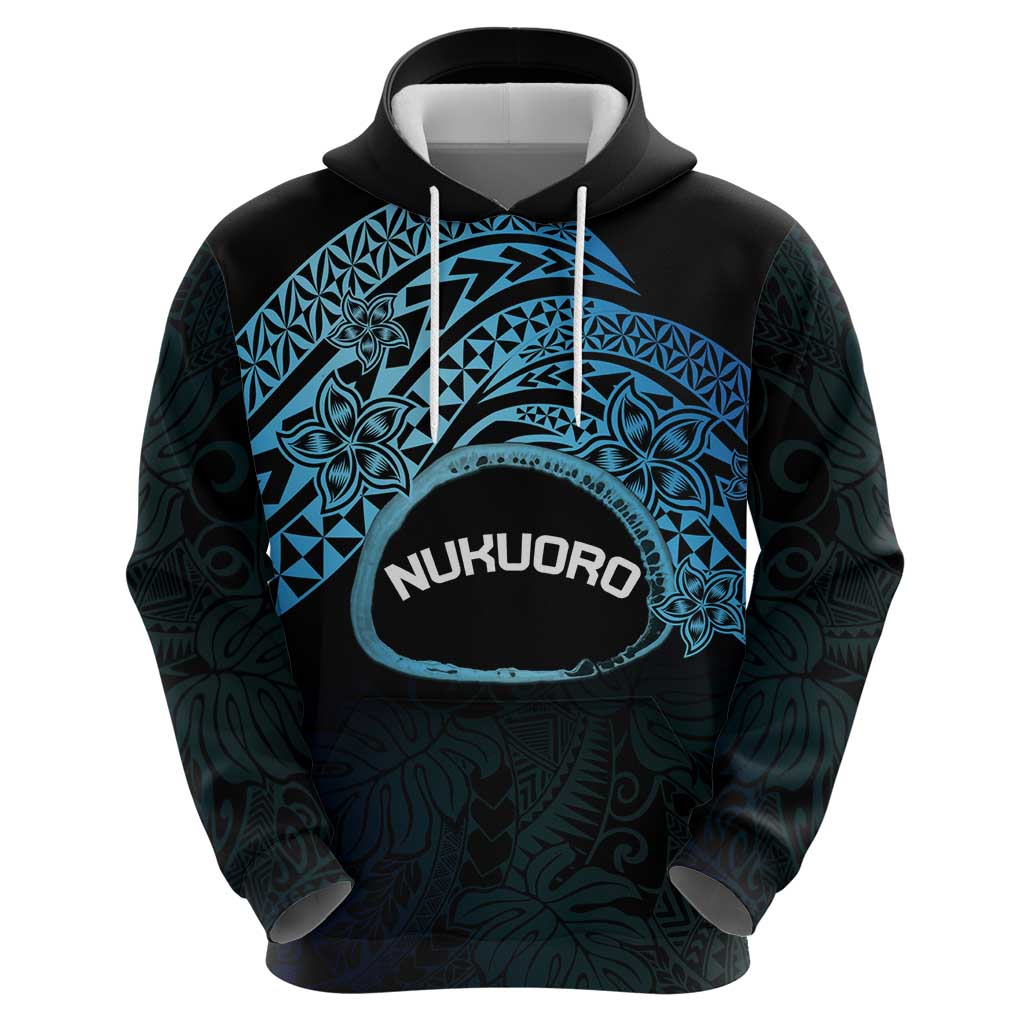 Personalised Pohnpei Nukuoro Micronesia Hoodie Polynesian Tattoo Curves Blue Version