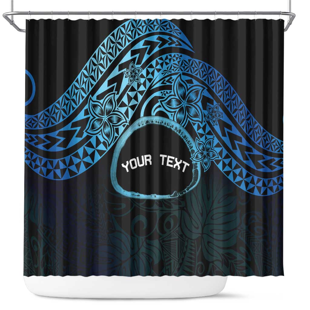 Personalised Pohnpei Nukuoro Micronesia Shower Curtain Polynesian Tattoo Curves Blue Version