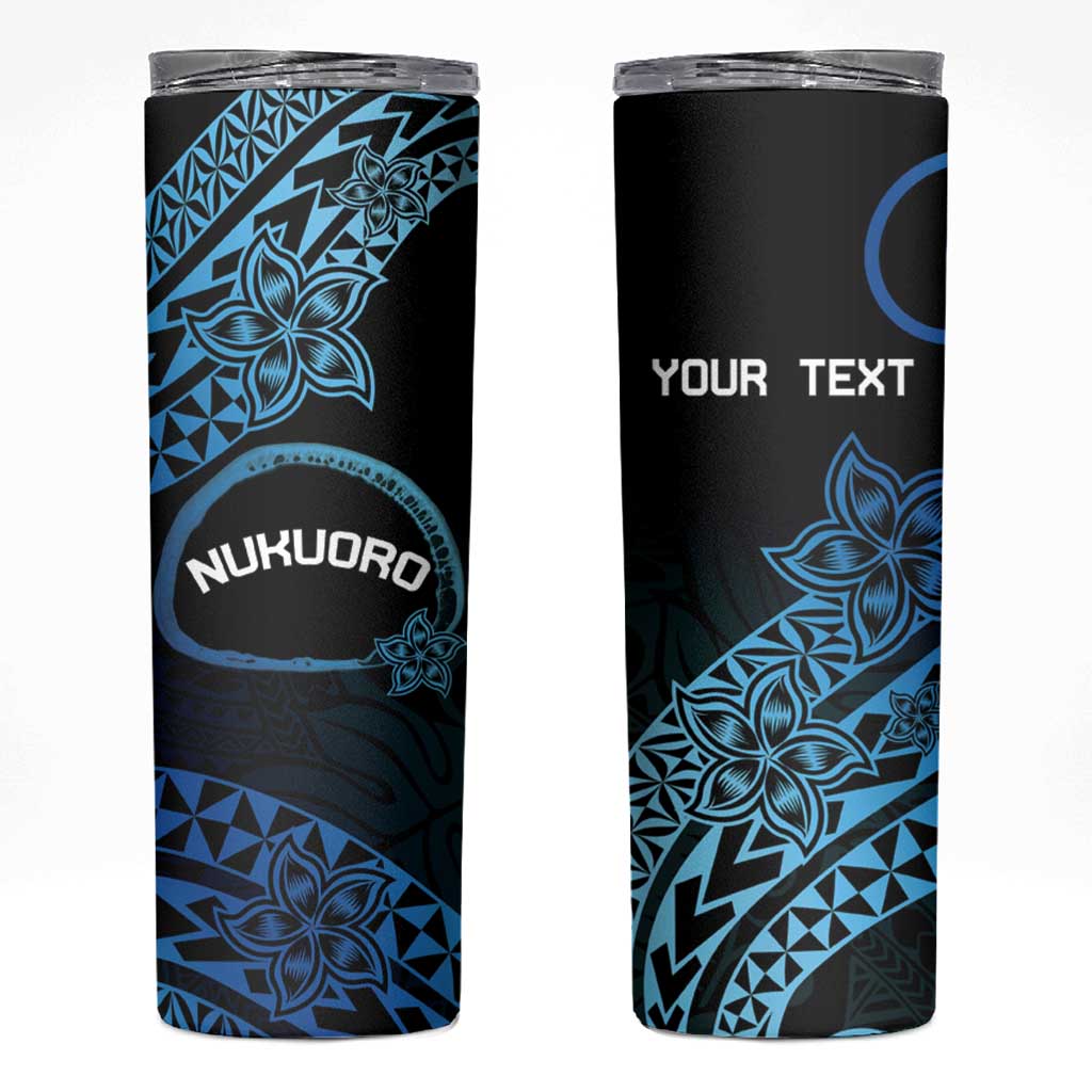 Personalised Pohnpei Nukuoro Micronesia Skinny Tumbler Polynesian Tattoo Curves Blue Version