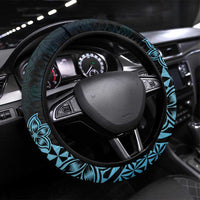 Pohnpei Nukuoro Micronesia Steering Wheel Cover Polynesian Tattoo Curves Blue Version