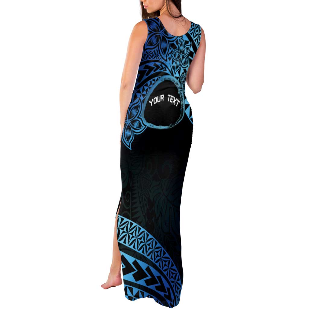Personalised Pohnpei Nukuoro Micronesia Tank Maxi Dress Polynesian Tattoo Curves Blue Version