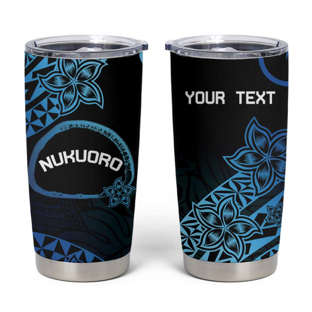 Personalised Pohnpei Nukuoro Micronesia Tumbler Cup Polynesian Tattoo Curves Blue Version