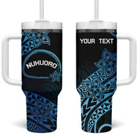 Personalised Pohnpei Nukuoro Micronesia Tumbler With Handle Polynesian Tattoo Curves Blue Version LT14 One Size: 40 oz Blue - Polynesian Pride