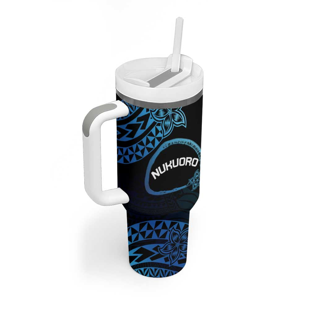 Personalised Pohnpei Nukuoro Micronesia Tumbler With Handle Polynesian Tattoo Curves Blue Version LT14 - Polynesian Pride