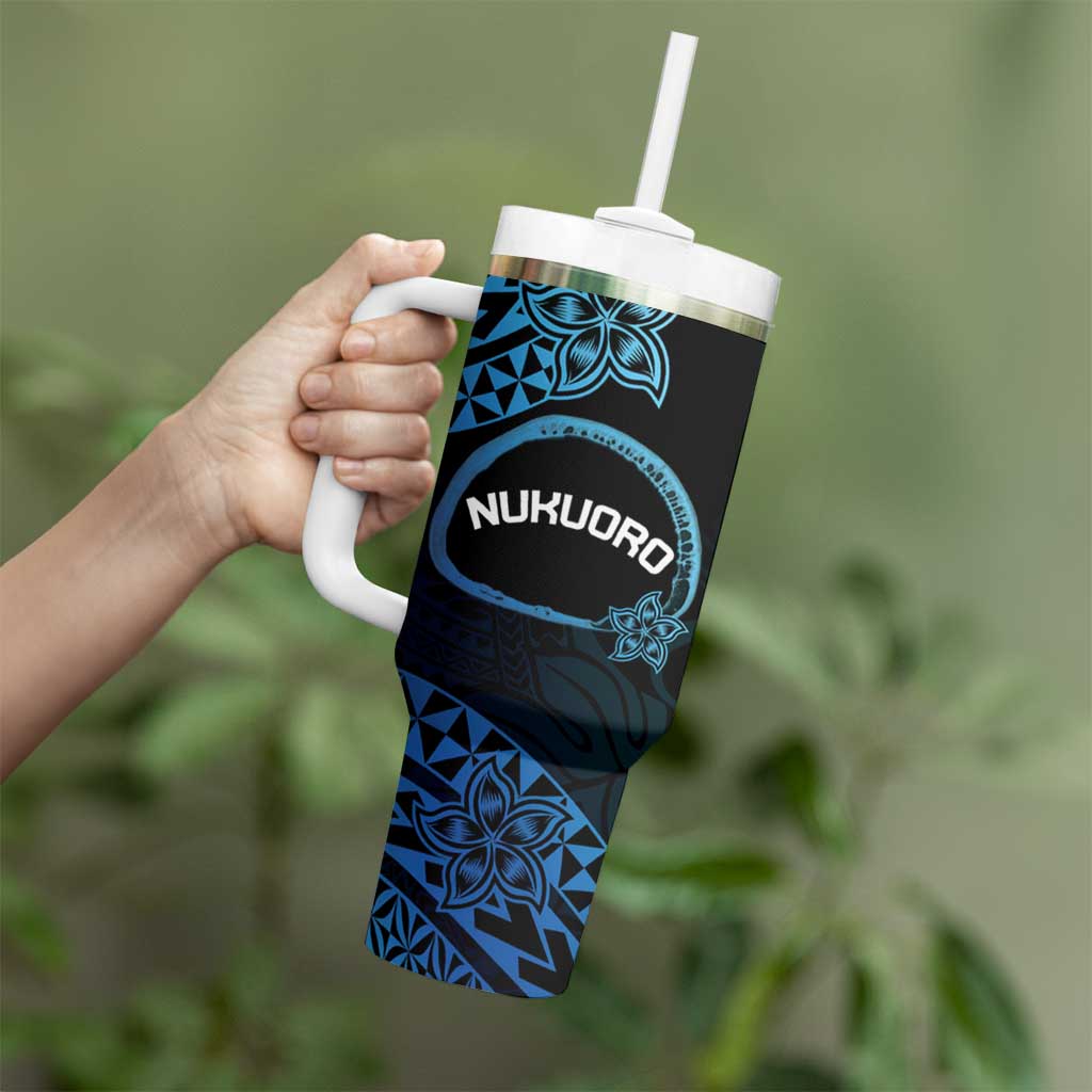 Personalised Pohnpei Nukuoro Micronesia Tumbler With Handle Polynesian Tattoo Curves Blue Version LT14 - Polynesian Pride
