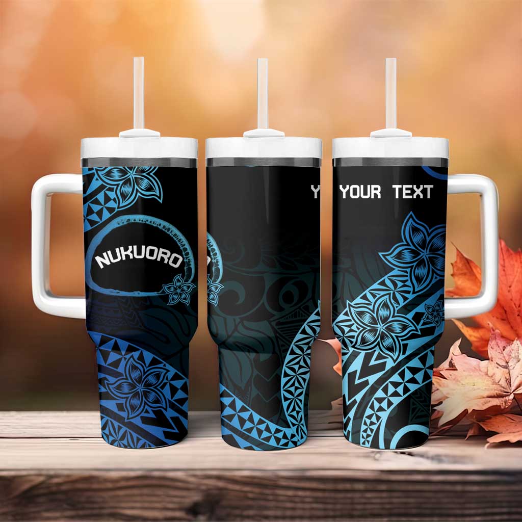 Personalised Pohnpei Nukuoro Micronesia Tumbler With Handle Polynesian Tattoo Curves Blue Version LT14 - Polynesian Pride