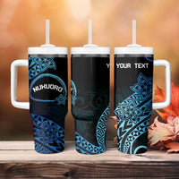 Personalised Pohnpei Nukuoro Micronesia Tumbler With Handle Polynesian Tattoo Curves Blue Version LT14 - Polynesian Pride