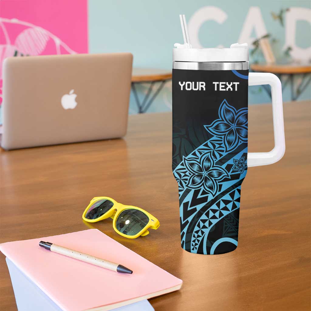Personalised Pohnpei Nukuoro Micronesia Tumbler With Handle Polynesian Tattoo Curves Blue Version LT14 - Polynesian Pride