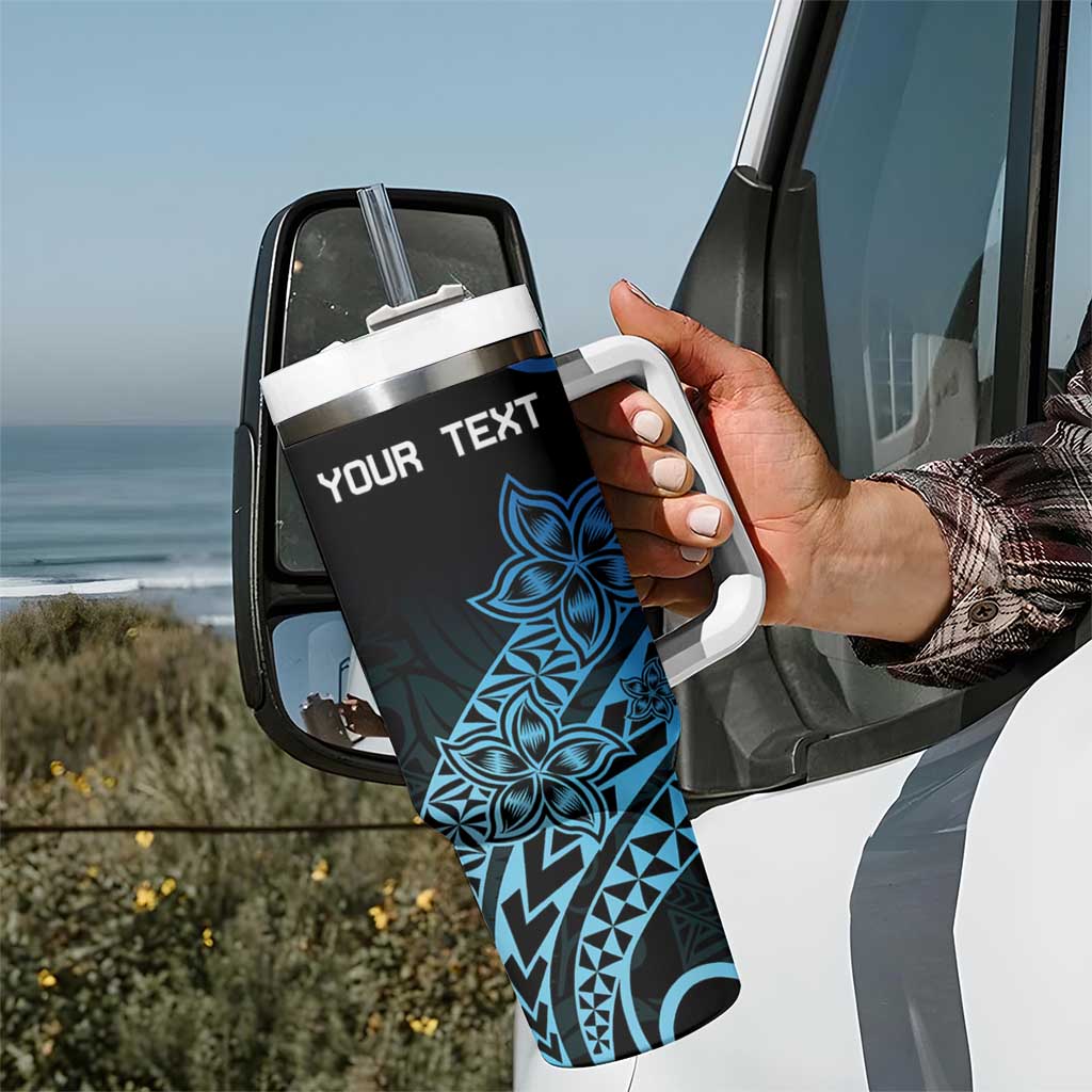 Personalised Pohnpei Nukuoro Micronesia Tumbler With Handle Polynesian Tattoo Curves Blue Version LT14 - Polynesian Pride