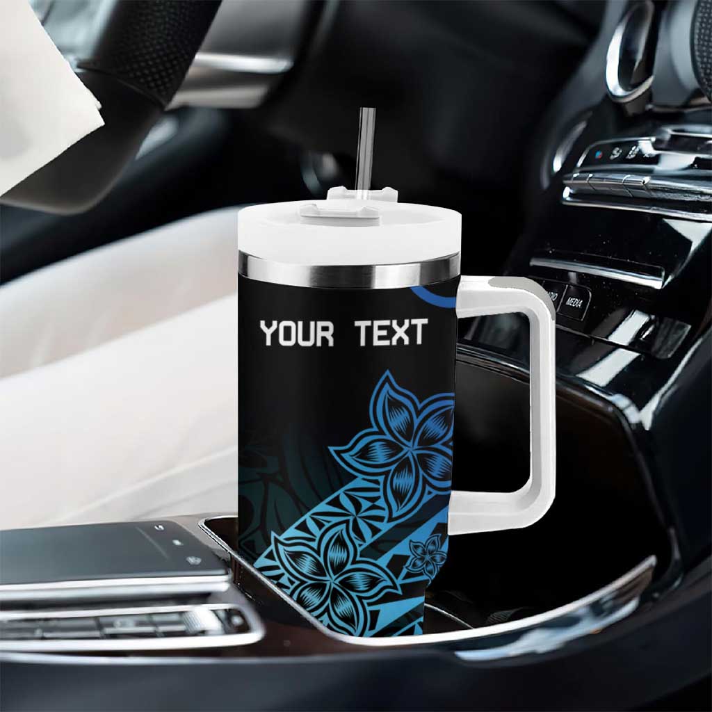Personalised Pohnpei Nukuoro Micronesia Tumbler With Handle Polynesian Tattoo Curves Blue Version LT14 - Polynesian Pride