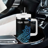 Personalised Pohnpei Nukuoro Micronesia Tumbler With Handle Polynesian Tattoo Curves Blue Version LT14 - Polynesian Pride