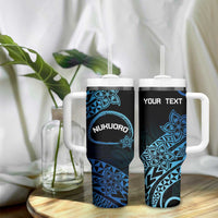 Personalised Pohnpei Nukuoro Micronesia Tumbler With Handle Polynesian Tattoo Curves Blue Version LT14 - Polynesian Pride
