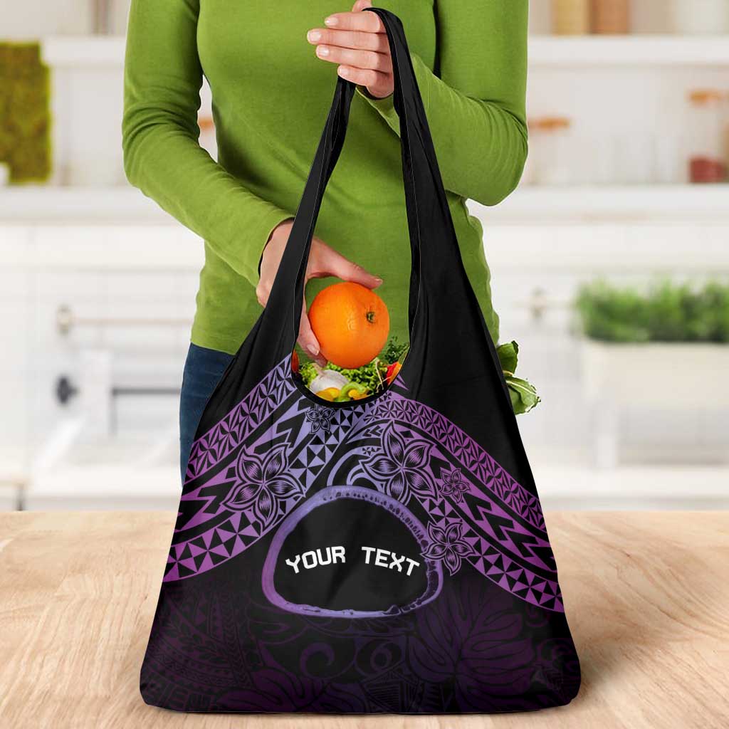 Personalised Pohnpei Nukuoro Micronesia Grocery Bag Polynesian Tattoo Curves Purple Version LT14 - Polynesian Pride