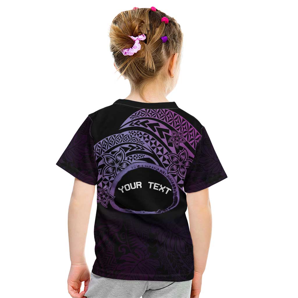 Personalised Pohnpei Nukuoro Micronesia Kid T Shirt Polynesian Tattoo Curves Purple Version