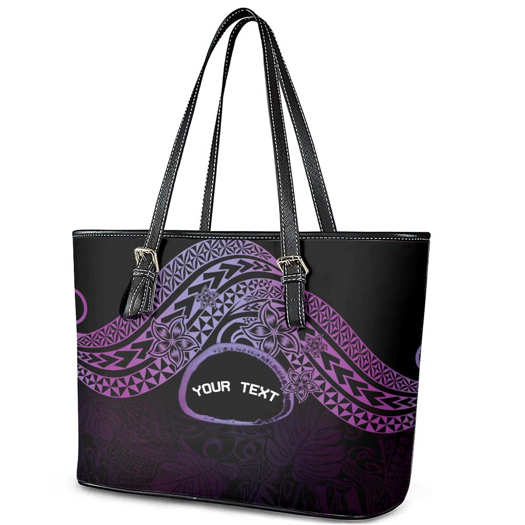 Personalised Pohnpei Nukuoro Micronesia Leather Tote Bag Polynesian Tattoo Curves Purple Version