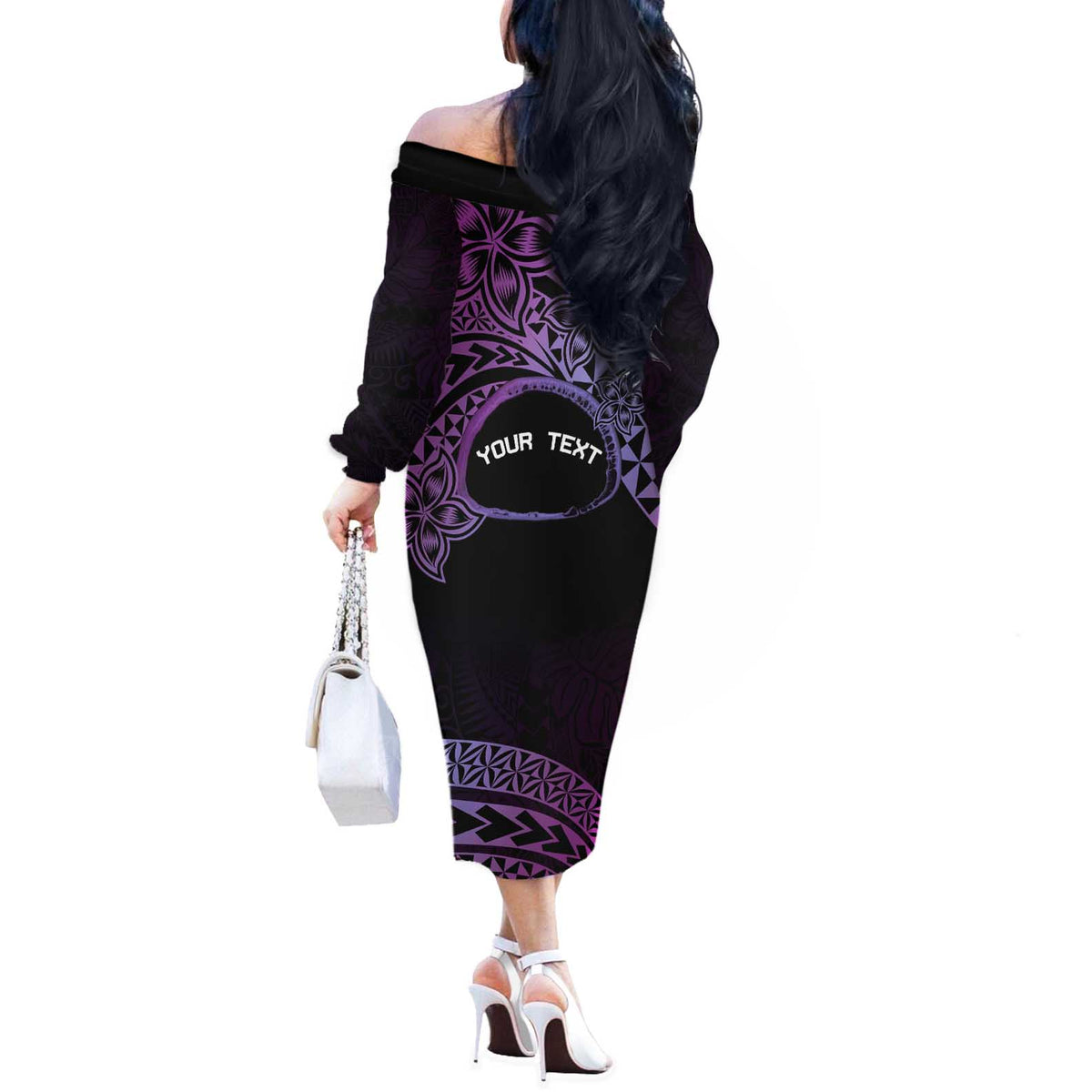 Personalised Pohnpei Nukuoro Micronesia Off The Shoulder Long Sleeve Dress Polynesian Tattoo Curves Purple Version