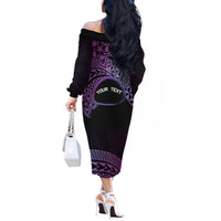 Personalised Pohnpei Nukuoro Micronesia Off The Shoulder Long Sleeve Dress Polynesian Tattoo Curves Purple Version