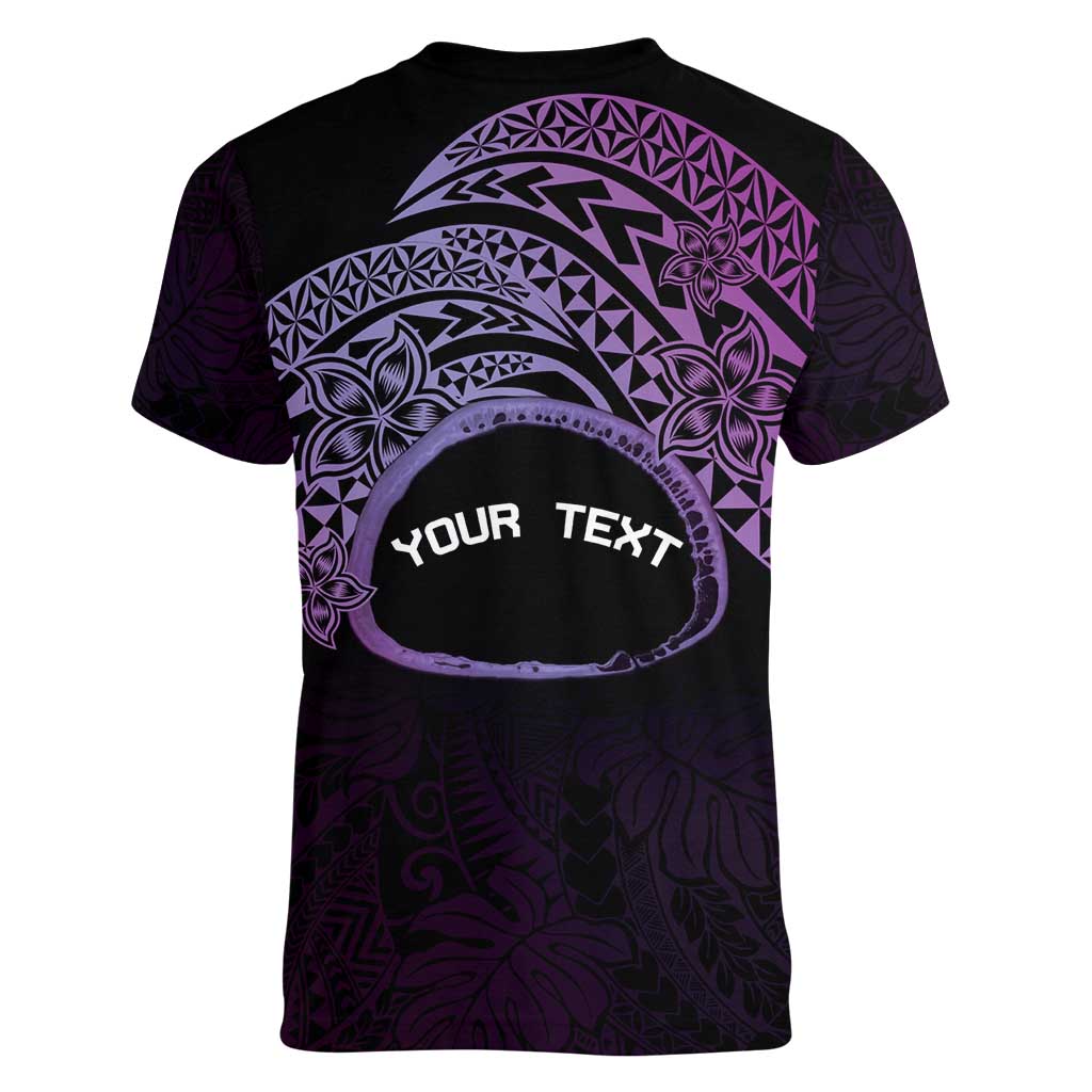 Personalised Pohnpei Nukuoro Micronesia Women V-Neck T-Shirt Polynesian Tattoo Curves Purple Version