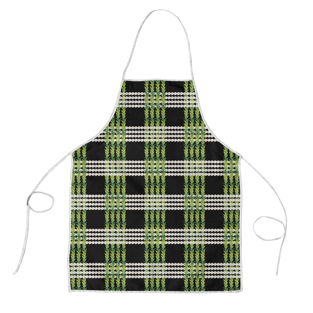 Aloha Hawaii Pakalana Pikake Lei Apron Palaka Inspired Hawaiian-plaid Black LT14 Black - Polynesian Pride