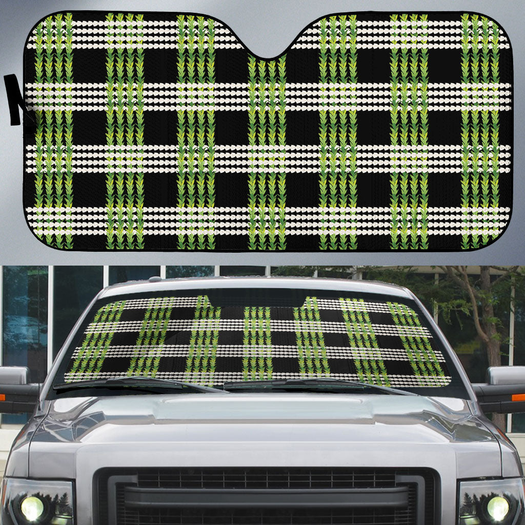 Aloha Hawaii Pakalana Pikake Lei Auto Sun Shade Palaka Inspired Hawaiian-plaid Black LT14 Black - Polynesian Pride