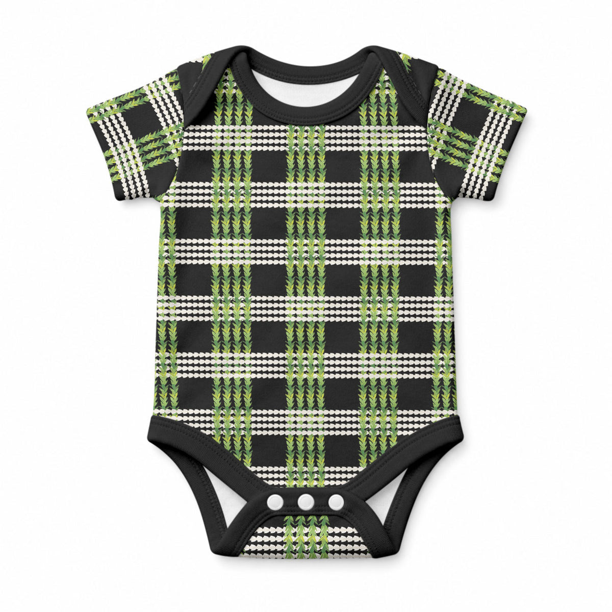 Aloha Hawaii Pakalana Pikake Lei Baby Onesie Palaka Inspired Hawaiian-plaid Black LT14 Black - Polynesian Pride