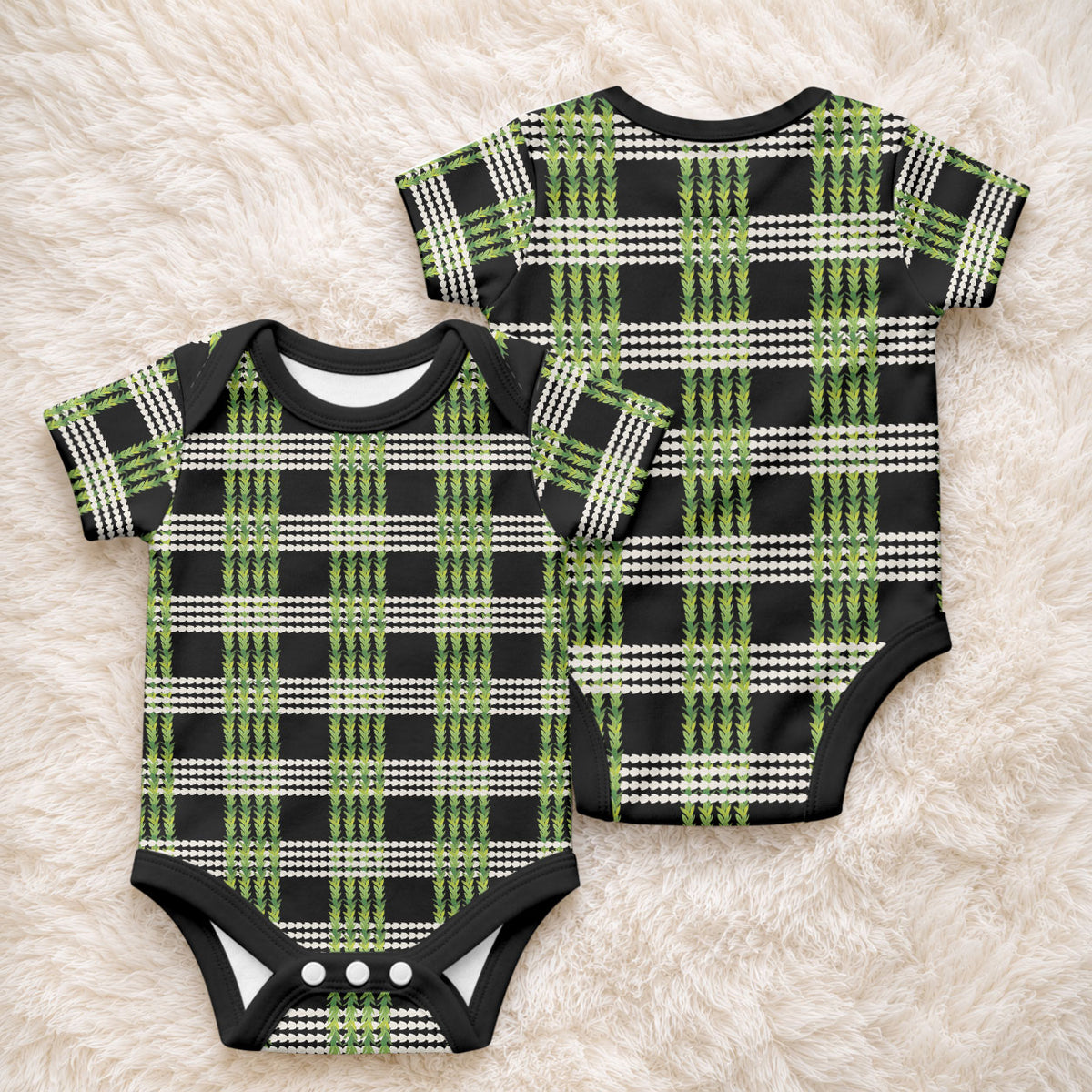 Aloha Hawaii Pakalana Pikake Lei Baby Onesie Palaka Inspired Hawaiian-plaid Black LT14 - Polynesian Pride