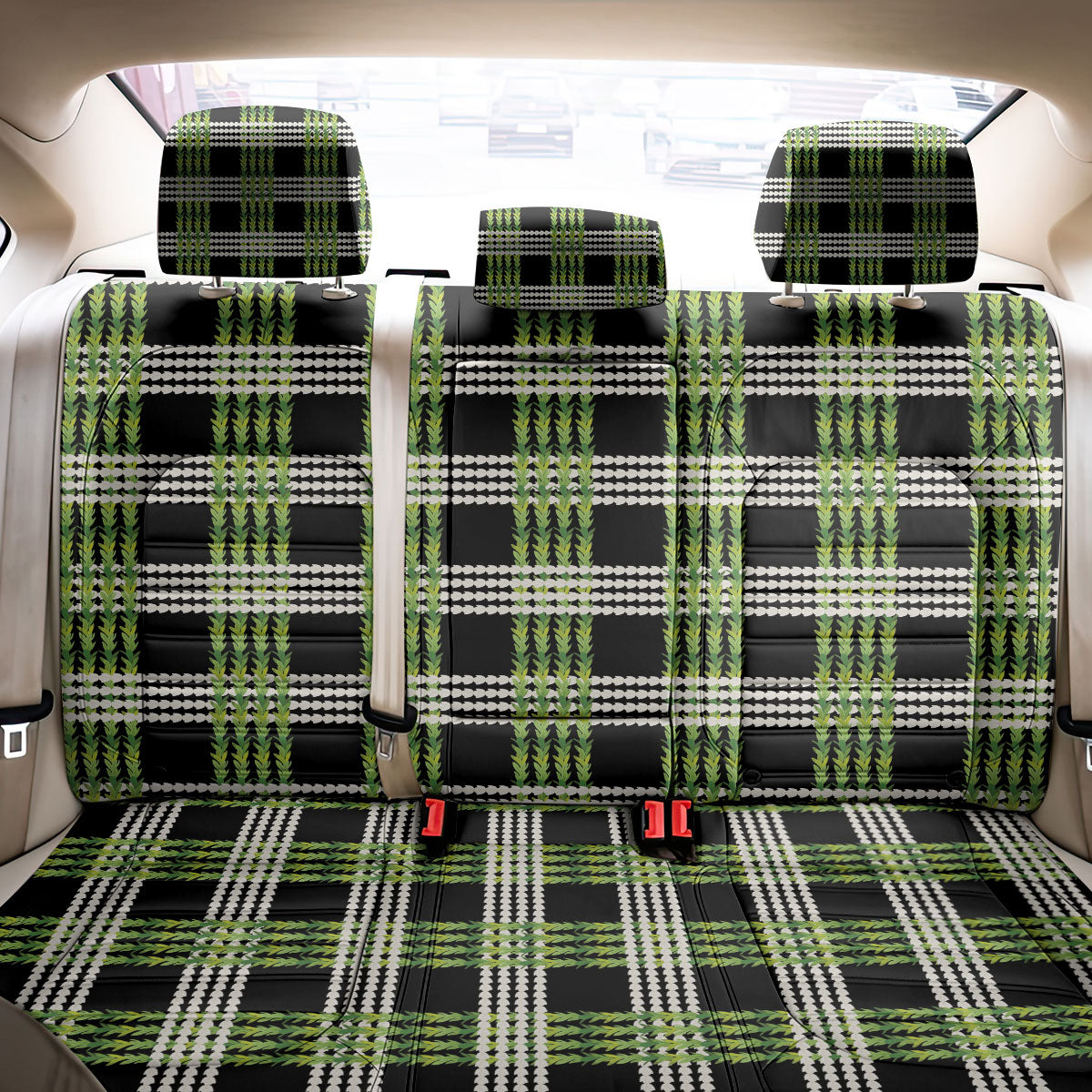 Aloha Hawaii Pakalana Pikake Lei Back Car Seat Cover Palaka Inspired Hawaiian-plaid Black LT14 - Polynesian Pride
