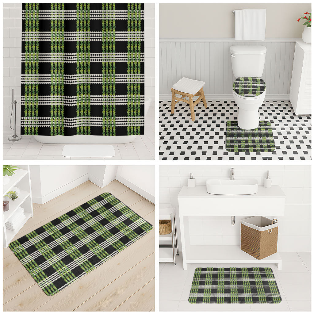 Aloha Hawaii Pakalana Pikake Lei Bathroom Set Palaka Inspired Hawaiian-plaid Black LT14 - Polynesian Pride