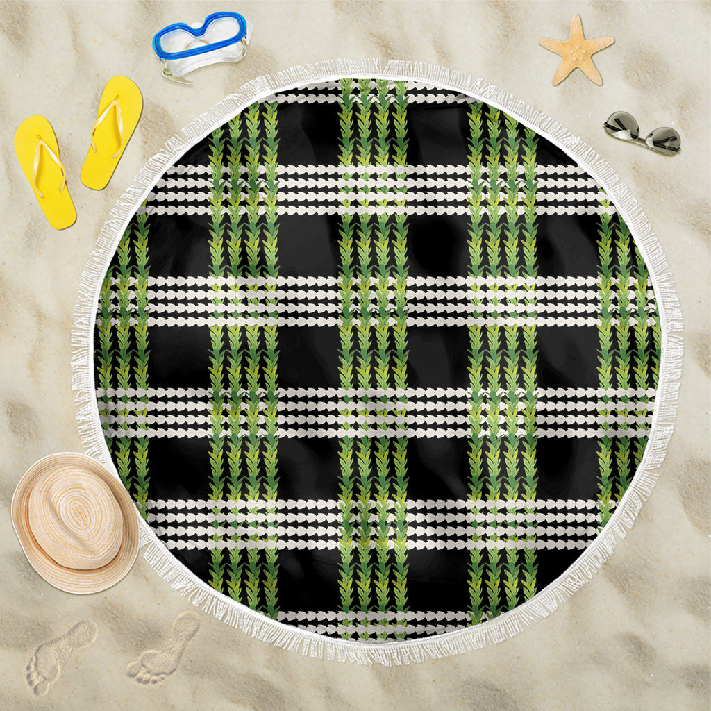 Aloha Hawaii Pakalana Pikake Lei Beach Blanket Palaka Inspired Hawaiian-plaid Black LT14 One Size 150cm Black - Polynesian Pride