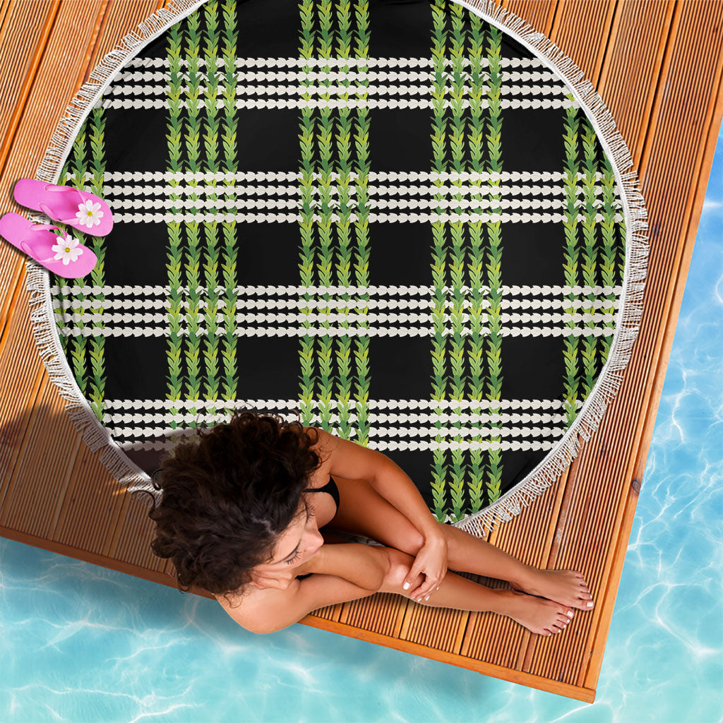 Aloha Hawaii Pakalana Pikake Lei Beach Blanket Palaka Inspired Hawaiian-plaid Black LT14 - Polynesian Pride