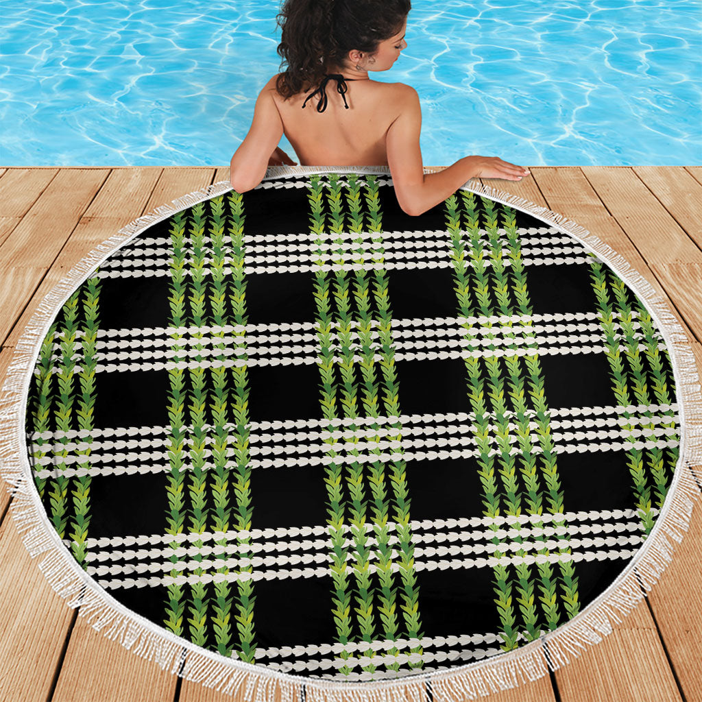 Aloha Hawaii Pakalana Pikake Lei Beach Blanket Palaka Inspired Hawaiian-plaid Black LT14 - Polynesian Pride