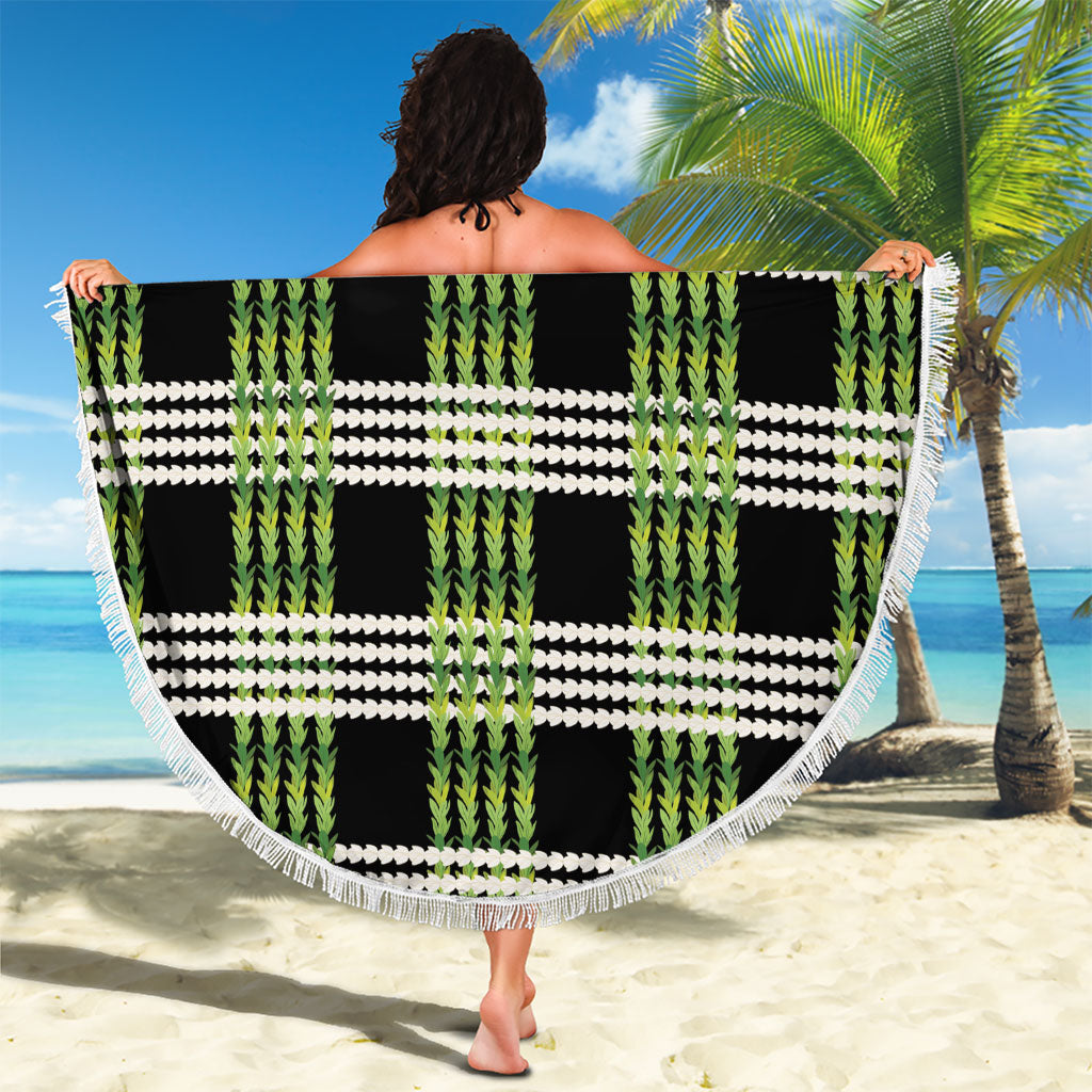 Aloha Hawaii Pakalana Pikake Lei Beach Blanket Palaka Inspired Hawaiian-plaid Black LT14 - Polynesian Pride