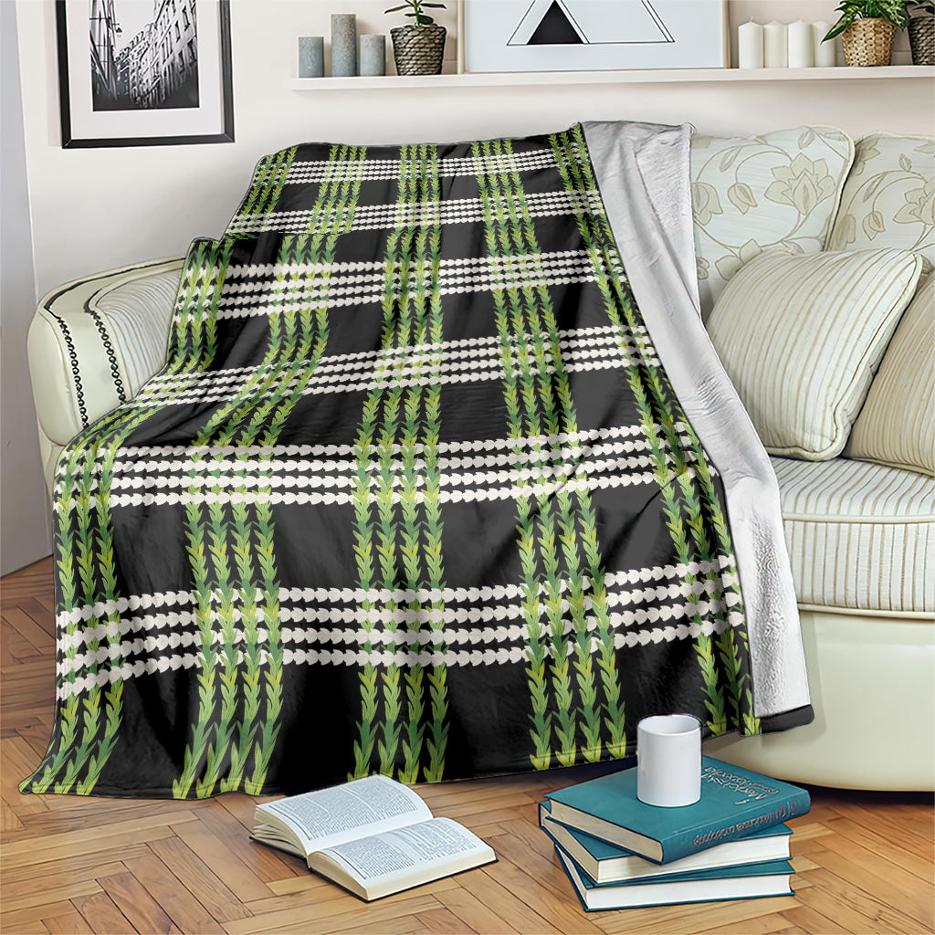 Aloha Hawaii Pakalana Pikake Lei Blanket Palaka Inspired Hawaiian-plaid Black LT14 Black - Polynesian Pride