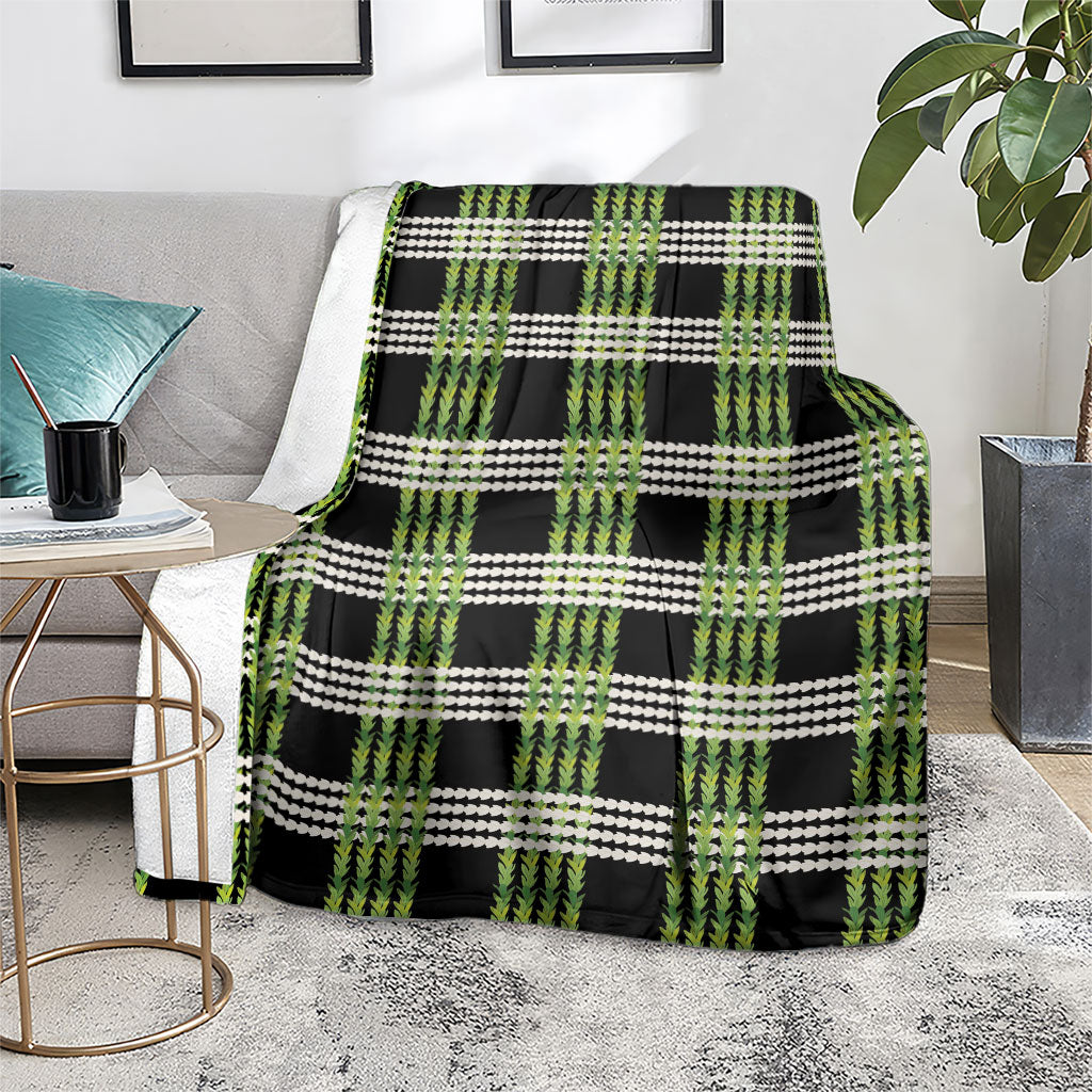 Aloha Hawaii Pakalana Pikake Lei Blanket Palaka Inspired Hawaiian-plaid Black LT14 - Polynesian Pride