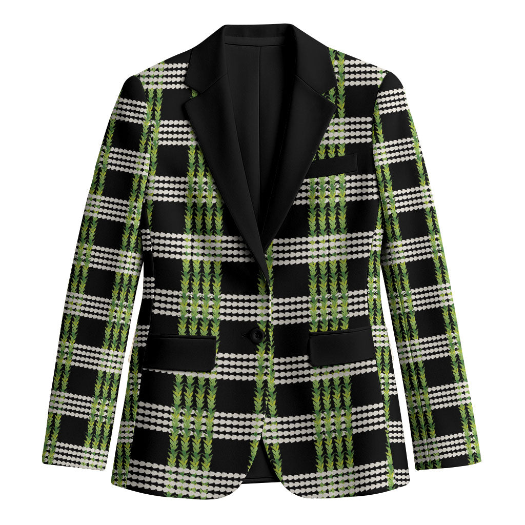Aloha Hawaii Pakalana Pikake Lei Blazer Palaka Inspired Hawaiian-plaid Black LT14 Unisex Black - Polynesian Pride