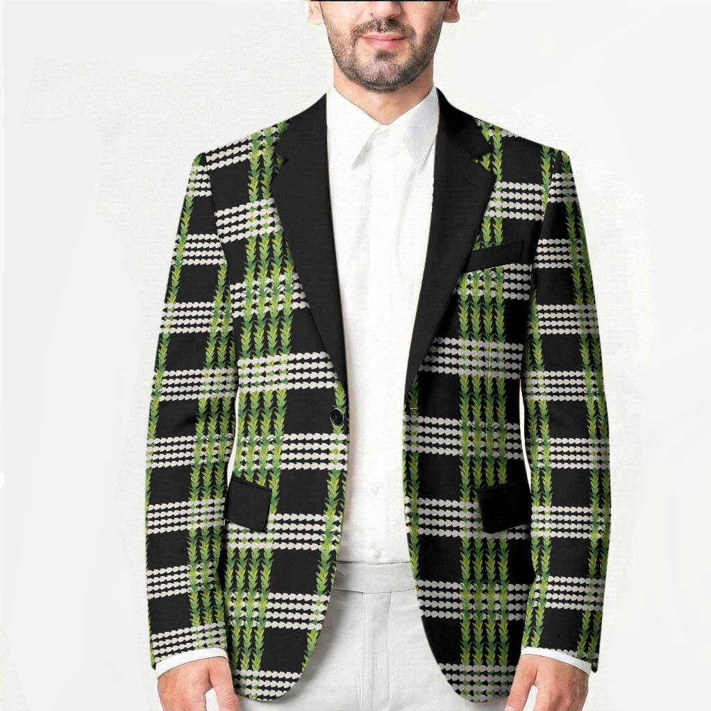 Aloha Hawaii Pakalana Pikake Lei Blazer Palaka Inspired Hawaiian-plaid Black LT14 - Polynesian Pride