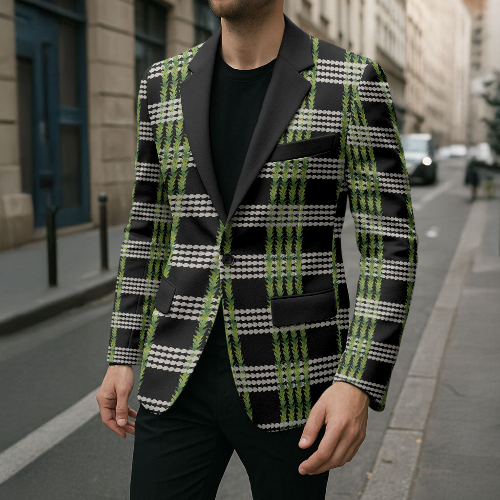Aloha Hawaii Pakalana Pikake Lei Blazer Palaka Inspired Hawaiian-plaid Black LT14 - Polynesian Pride