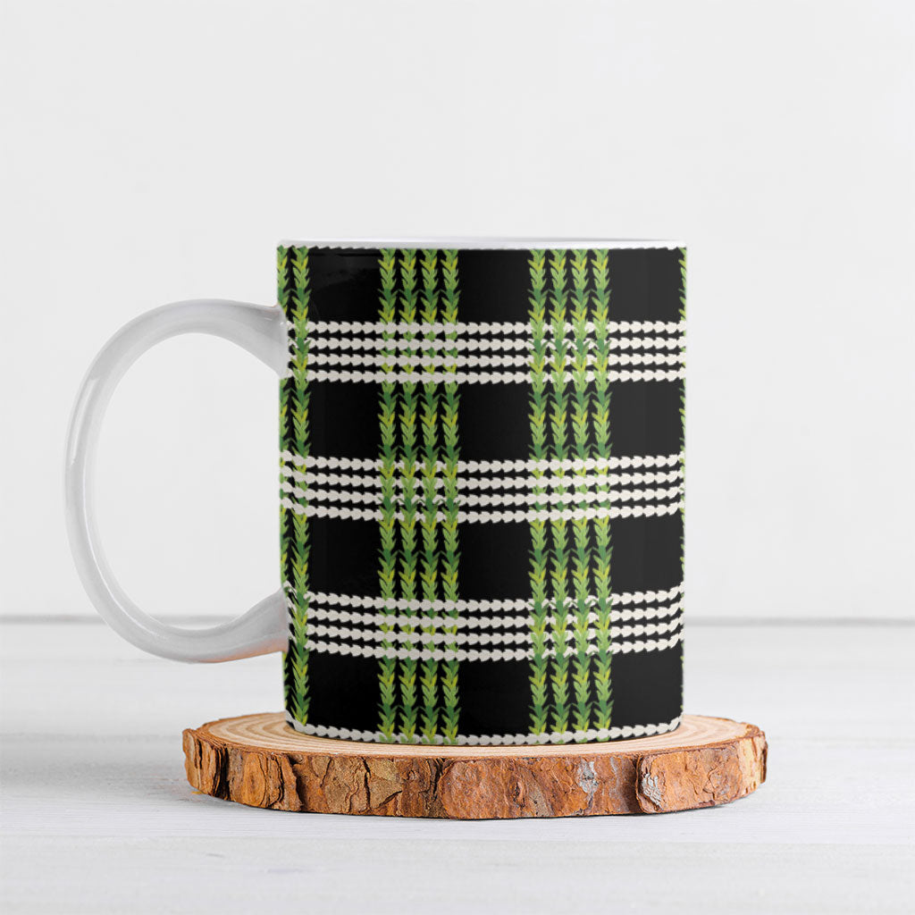Aloha Hawaii Pakalana Pikake Lei Ceramic Mug Palaka Inspired Hawaiian-plaid Black LT14 Black - Polynesian Pride