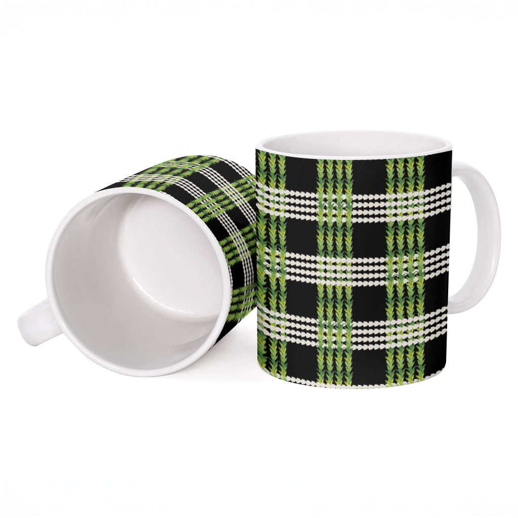 Aloha Hawaii Pakalana Pikake Lei Ceramic Mug Palaka Inspired Hawaiian-plaid Black LT14 - Polynesian Pride