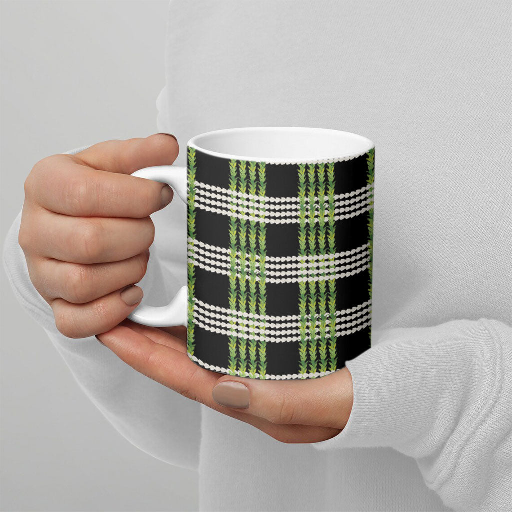 Aloha Hawaii Pakalana Pikake Lei Ceramic Mug Palaka Inspired Hawaiian-plaid Black LT14 - Polynesian Pride