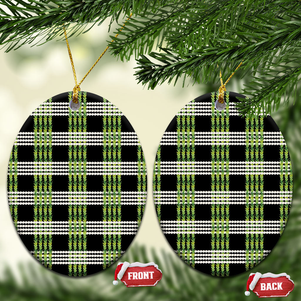 Aloha Hawaii Pakalana Pikake Lei Ceramic Ornament Palaka Inspired Hawaiian-plaid Black LT14 Oval Black - Polynesian Pride