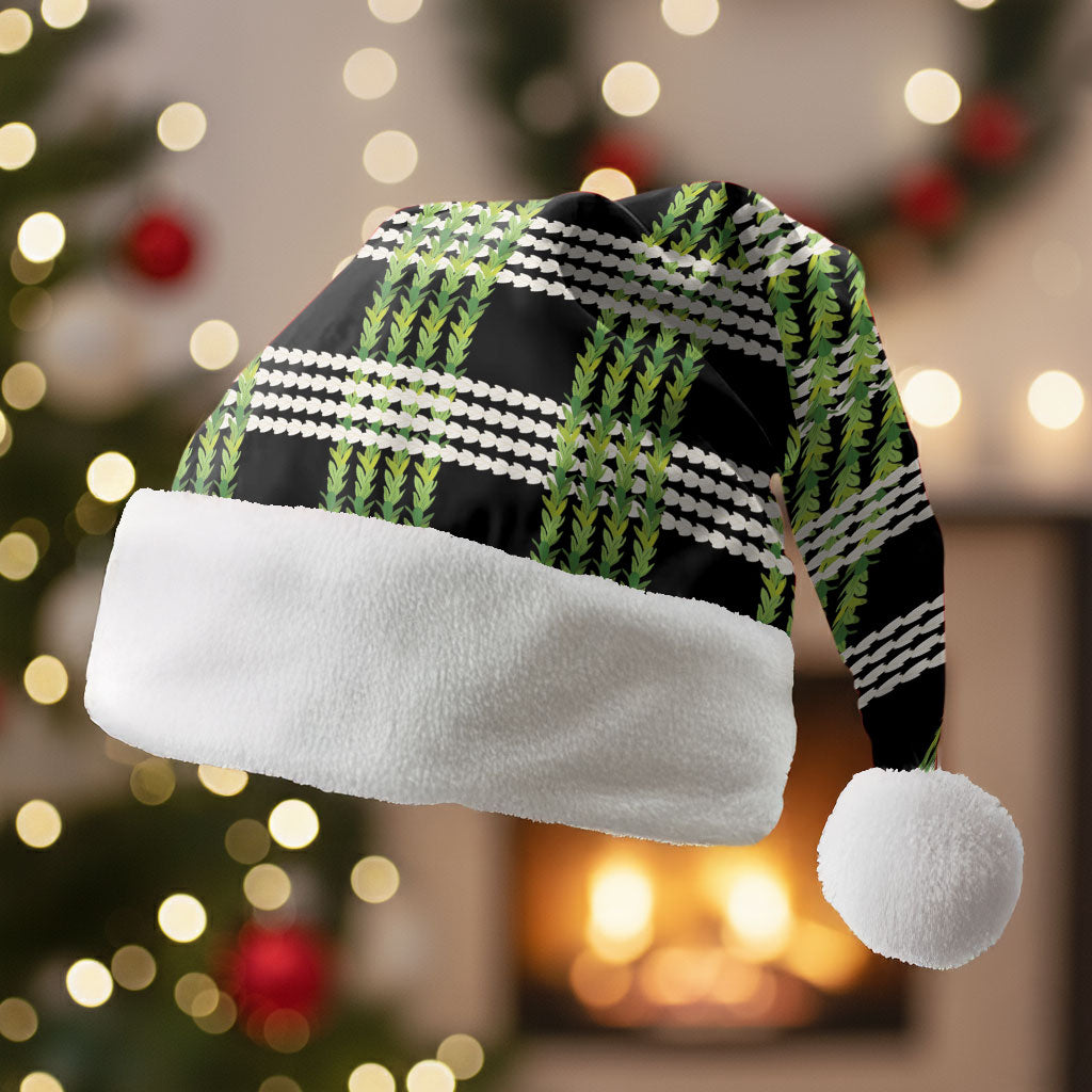 Aloha Hawaii Pakalana Pikake Lei Christmas Santa Hat Palaka Inspired Hawaiian-plaid Black LT14 Without Fur Black - Polynesian Pride