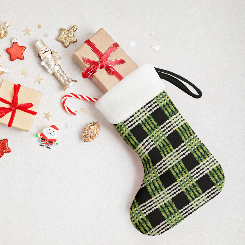 Aloha Hawaii Pakalana Pikake Lei Christmas Stocking Palaka Inspired Hawaiian-plaid Black LT14 - Polynesian Pride