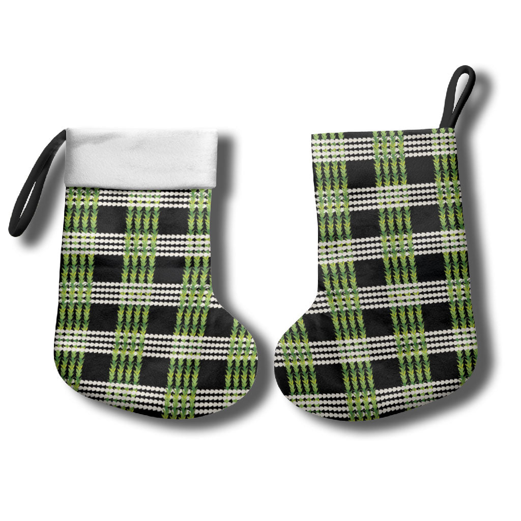 Aloha Hawaii Pakalana Pikake Lei Christmas Stocking Palaka Inspired Hawaiian-plaid Black LT14 - Polynesian Pride