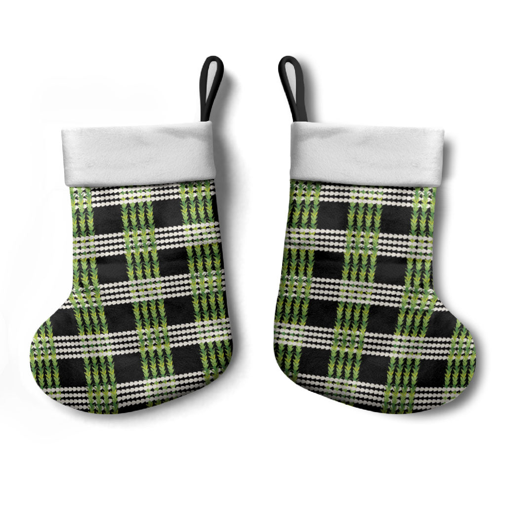 Aloha Hawaii Pakalana Pikake Lei Christmas Stocking Palaka Inspired Hawaiian-plaid Black LT14 - Polynesian Pride