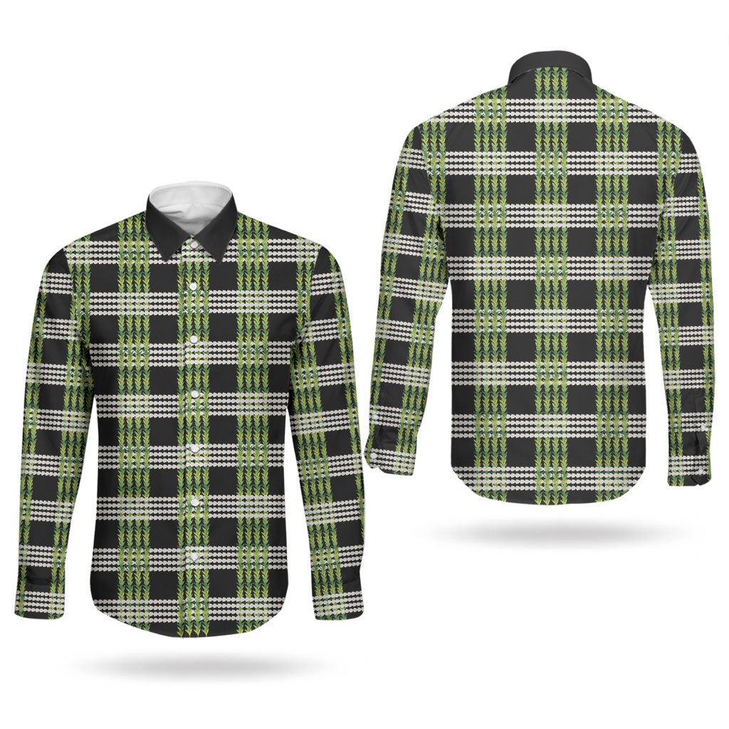Aloha Hawaii Pakalana Pikake Lei Couples Matching Short Sleeve Bodycon Dress and Long Sleeve Button Shirt Palaka Inspired Hawaiian-plaid Black LT14 - Polynesian Pride